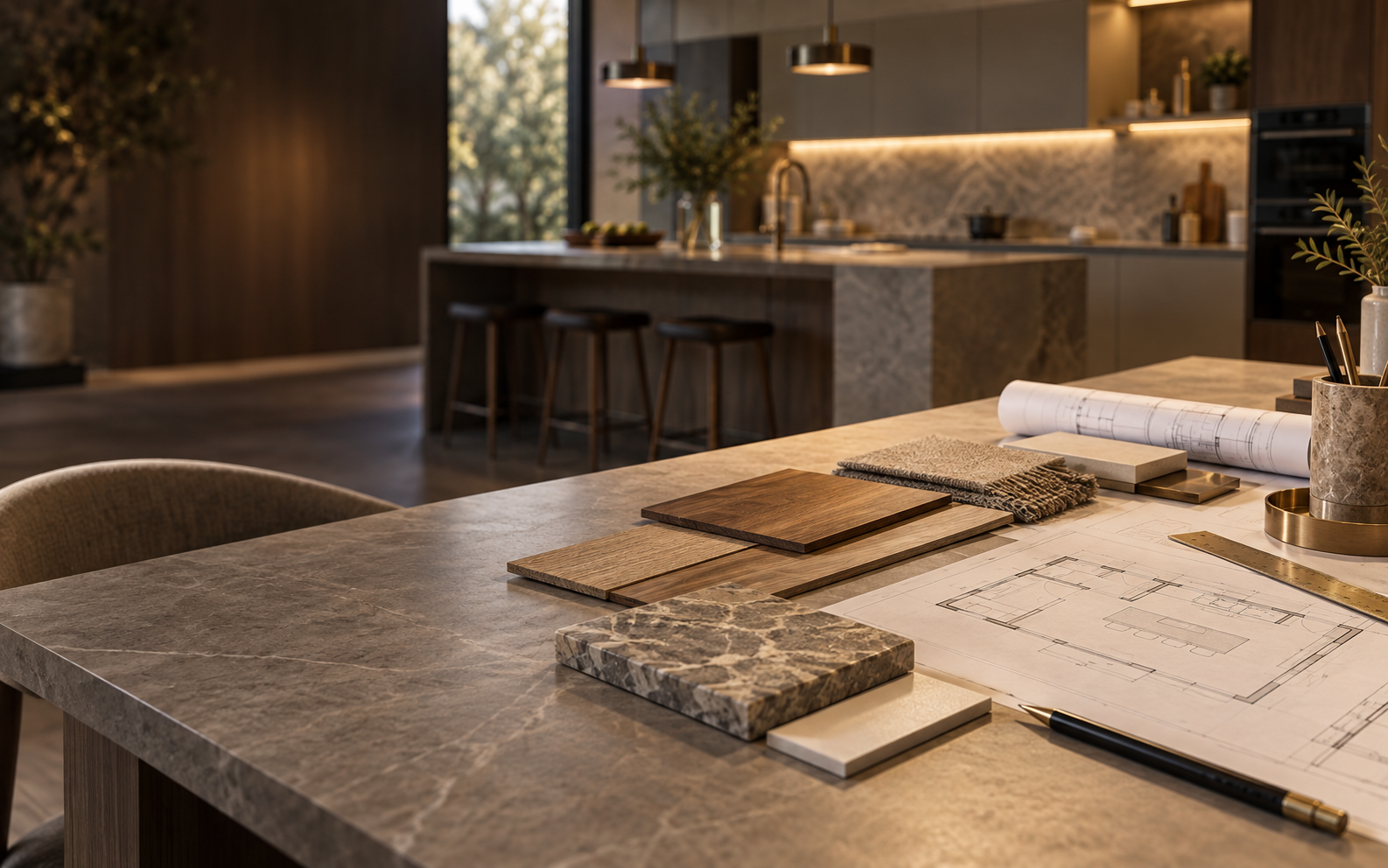 Illustrative interior planning materials and drawings